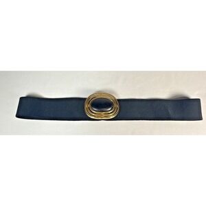 Vintage Day Lor 80s Elastic Stretch Belt Black Oval‎ Gold Tone Buckle 36"